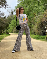 Pantalón Wide Leg Araceli en Denim con Estampado de Leopardo