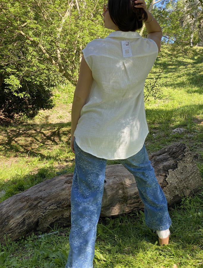 Jean Wide Leg Debora con Bordado Floral