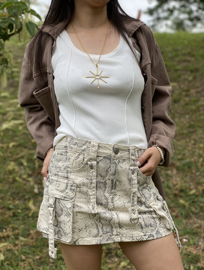 Pollera Mini Barbara "Reptil" con Bolsillos Cargo