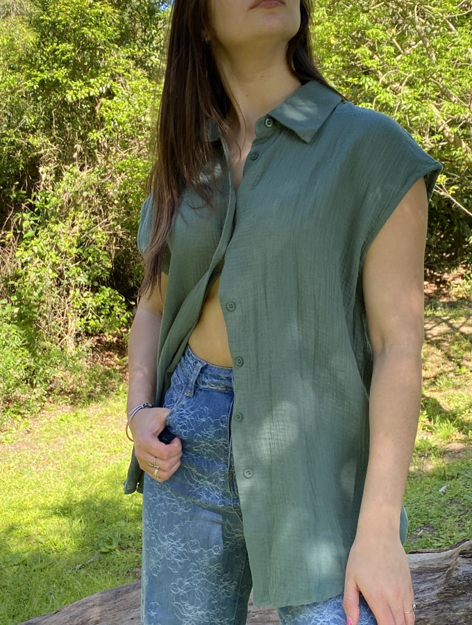 Camisa Musculosa Cristal en Muselina Vaporosa