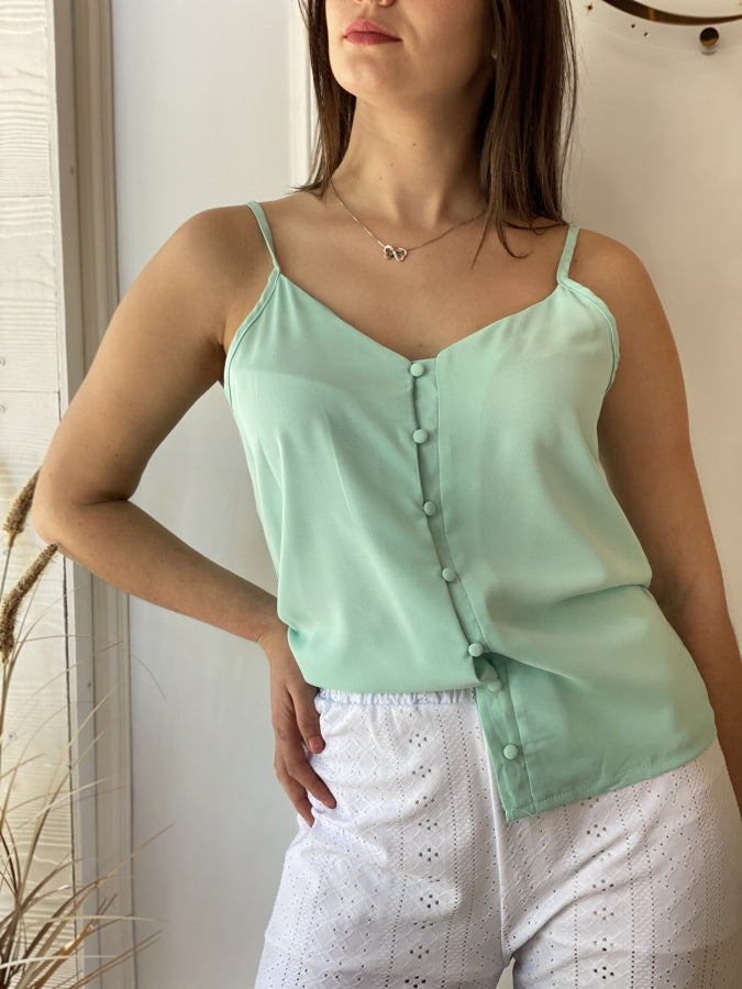 Musculosa Anaberyl con Botones Multicolor y Textura Canale