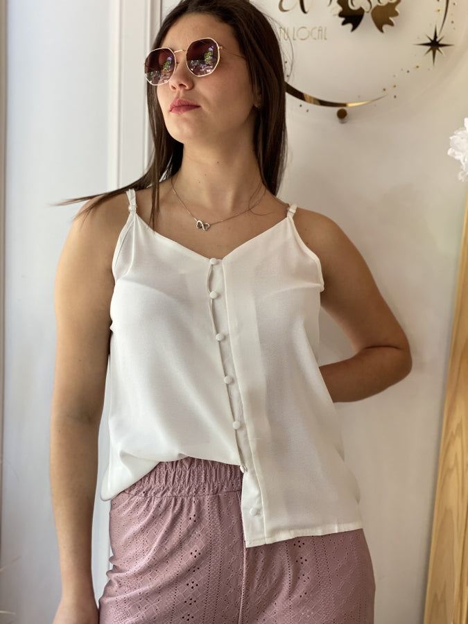 Musculosa Anaberyl con Botones Multicolor y Textura Canale