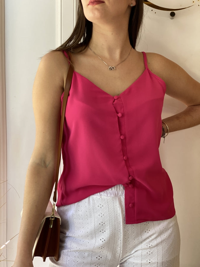 Musculosa Anaberyl con Botones Multicolor y Textura Canale