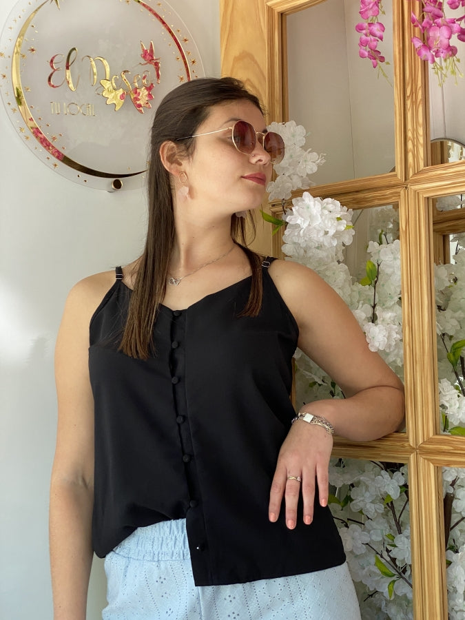 Musculosa Anaberyl con Botones Multicolor y Textura Canale