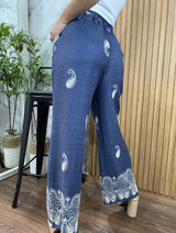 Pantalón Palazzo Billie Estampado con Detalle de Puntilla