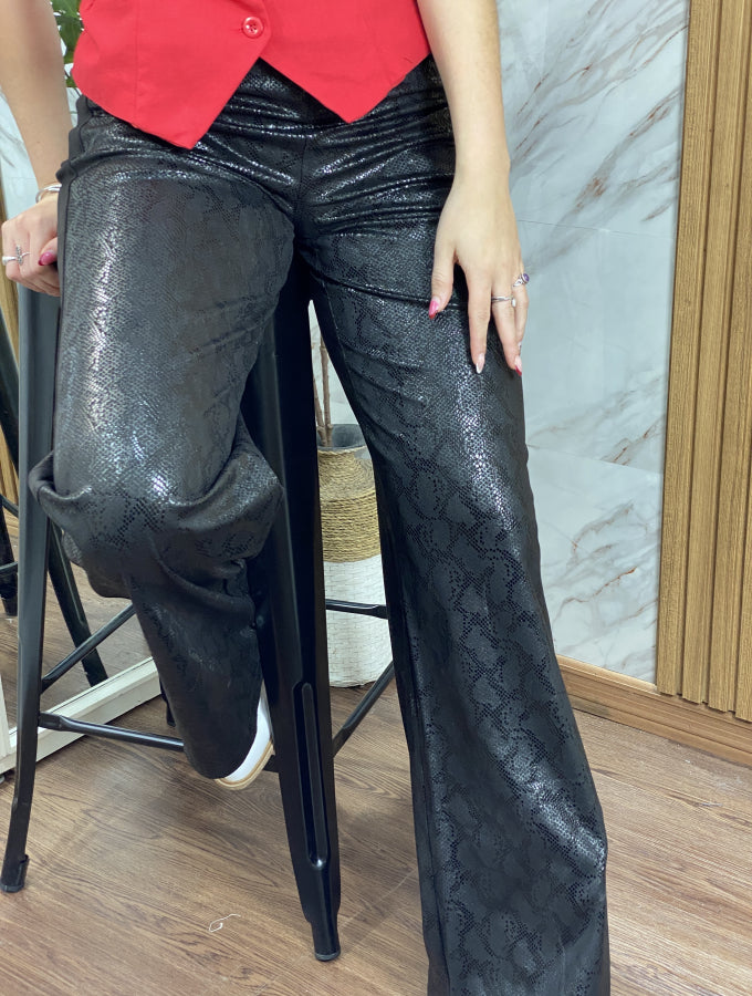Pantalón Palazo Isabella con Textura Snake Print y Ajuste Elástico