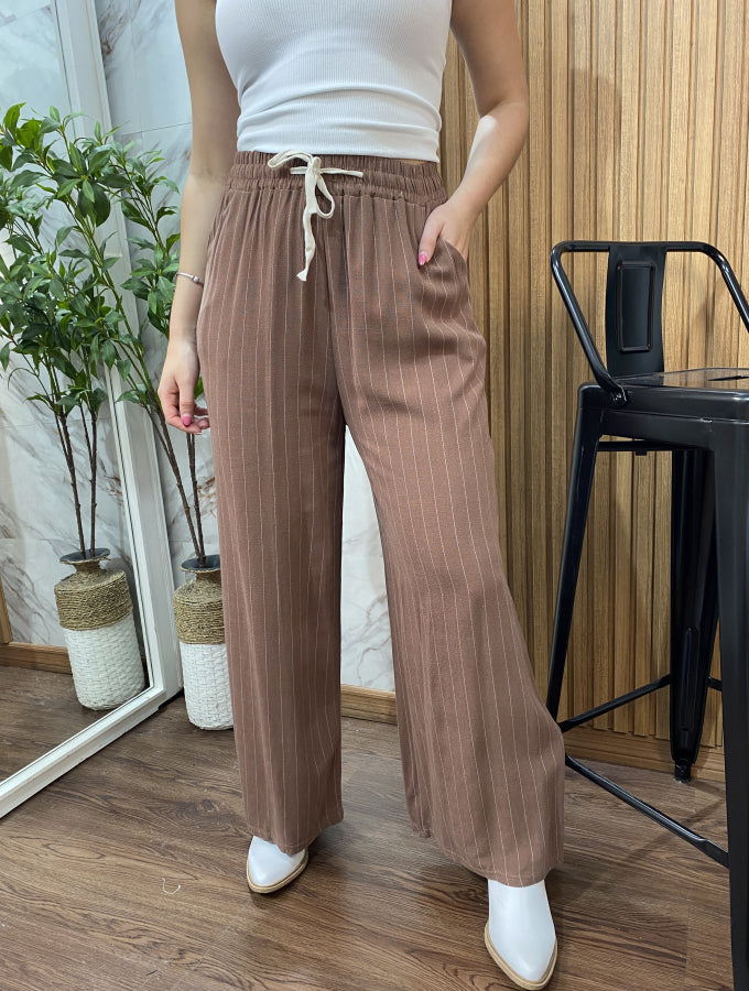 Pantalón Palazzo Malena en Lino con Rayas