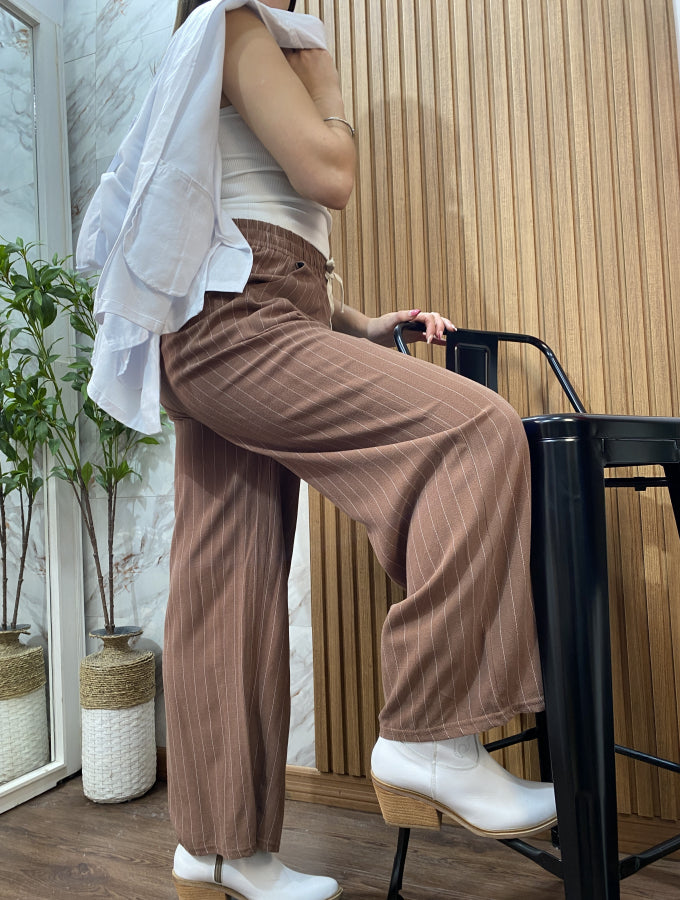 Pantalón Palazzo Malena en Lino con Rayas