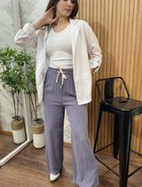 Pantalón Palazzo Malena en Lino con Rayas