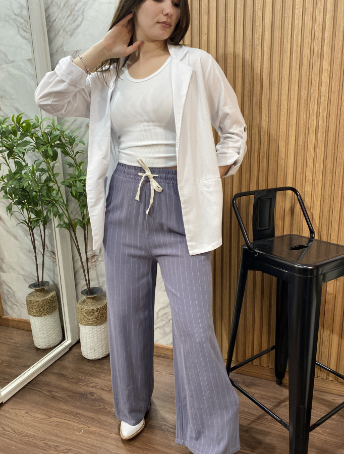 Pantalón Palazzo Malena en Lino con Rayas