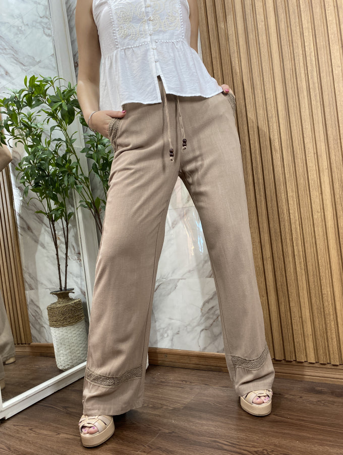 Pantalón Palazzo Miley en Lino con Broderie