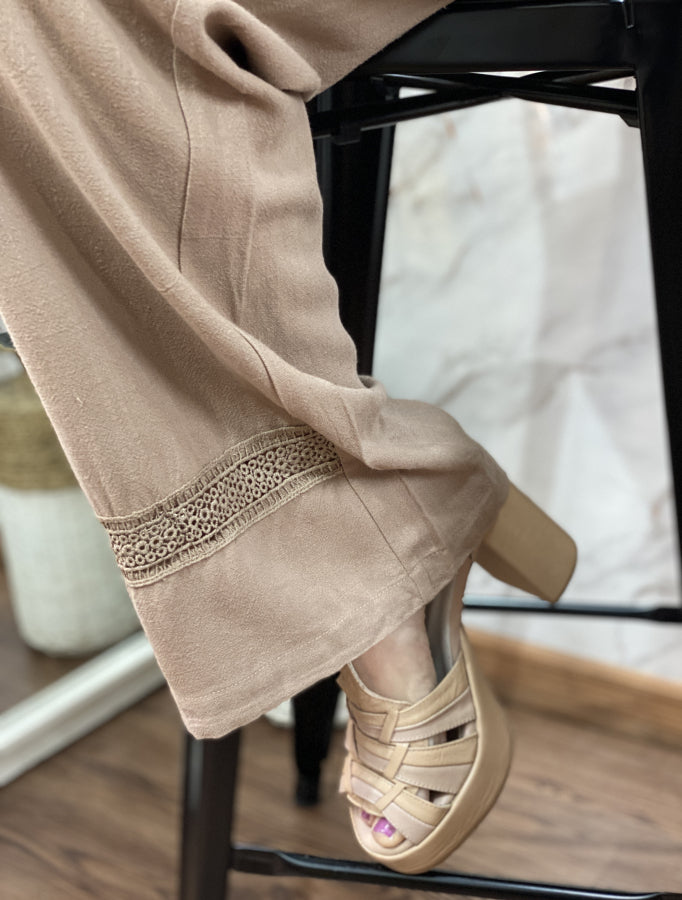 Pantalón Palazzo Miley en Lino con Broderie