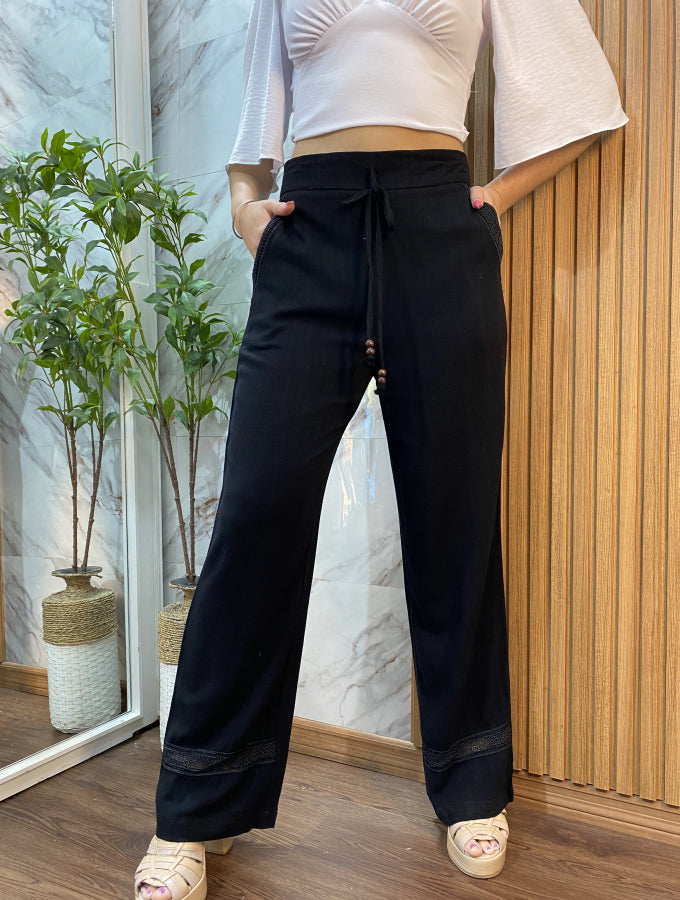 Pantalón Palazzo Miley en Lino con Broderie