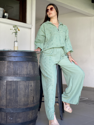 Pantalón Palazzo Betty en Broderie Bordado