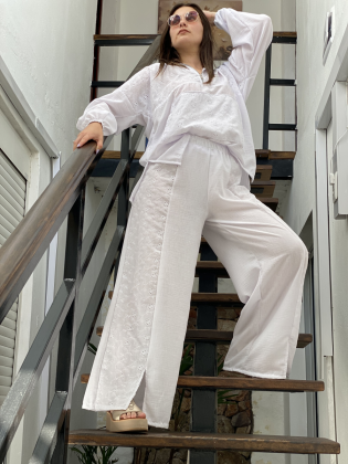 Pantalón Palazzo Betty en Broderie Bordado