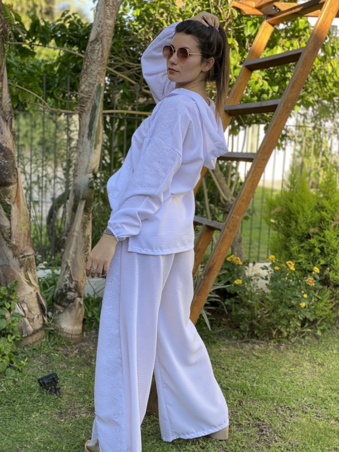 Pantalón Palazzo Betty en Broderie Bordado