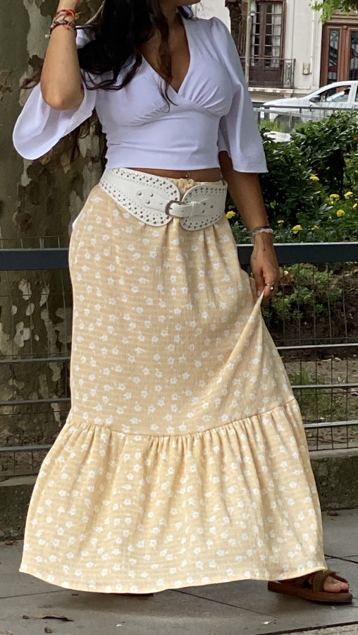 Pollera Margarita en Lino Etéreo Vainilla