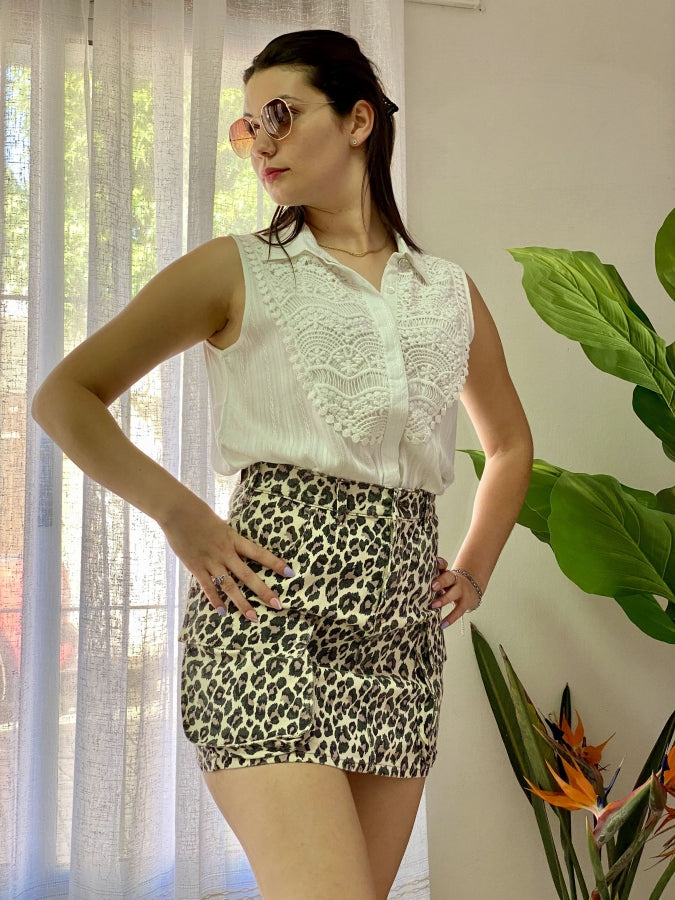 Pollera Alisson en Gabardina Leopard Safari