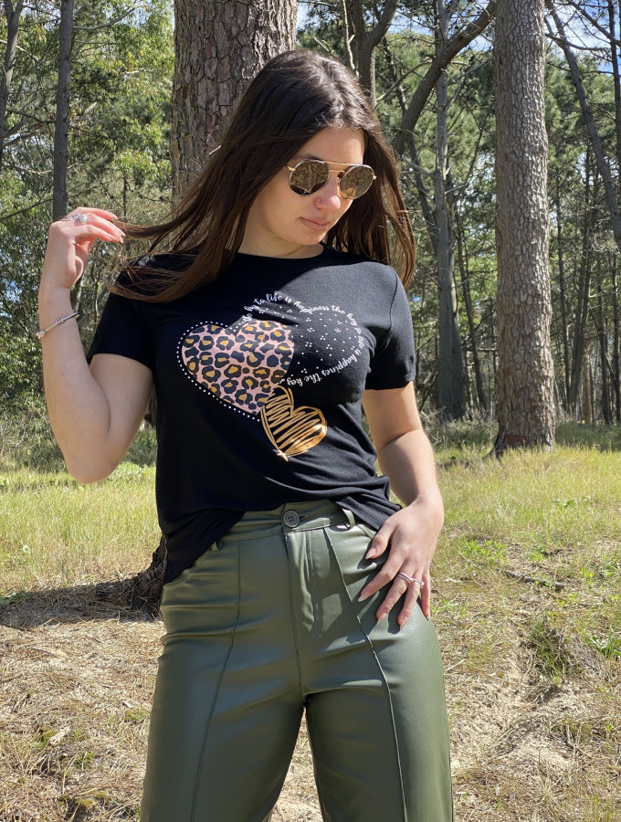 Remera Algmith en Algodón con Estampado de Corazón Animal Print