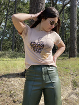 Remera Algmith en Algodón con Estampado de Corazón Animal Print