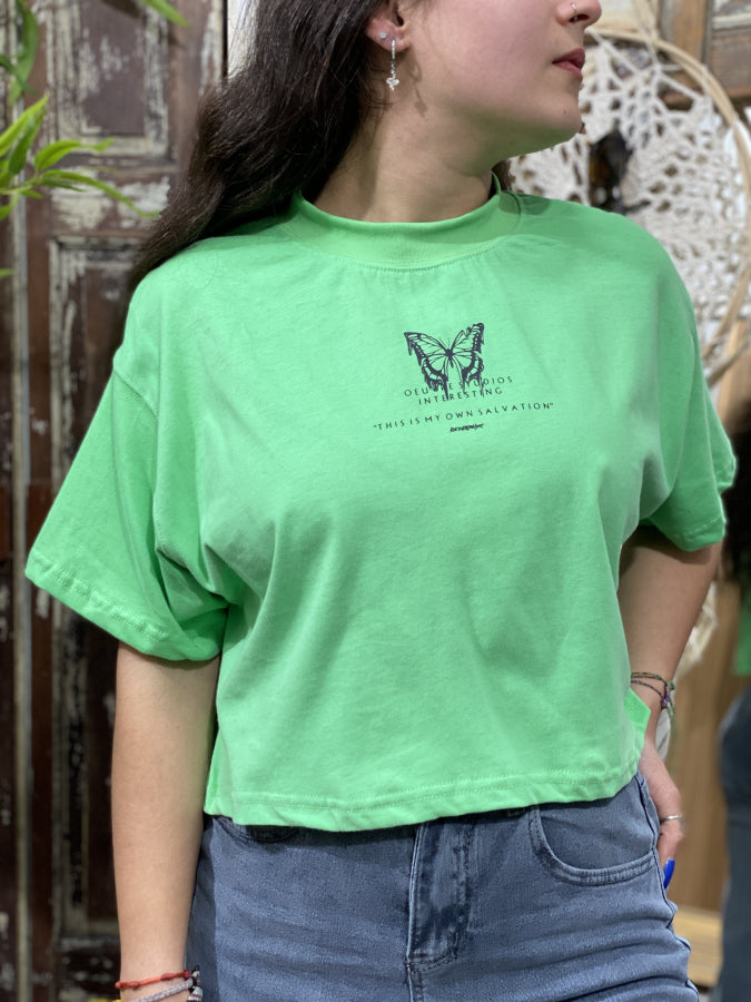 Remera Crop Irina en Algodón con Estampado Butterfly Salvation