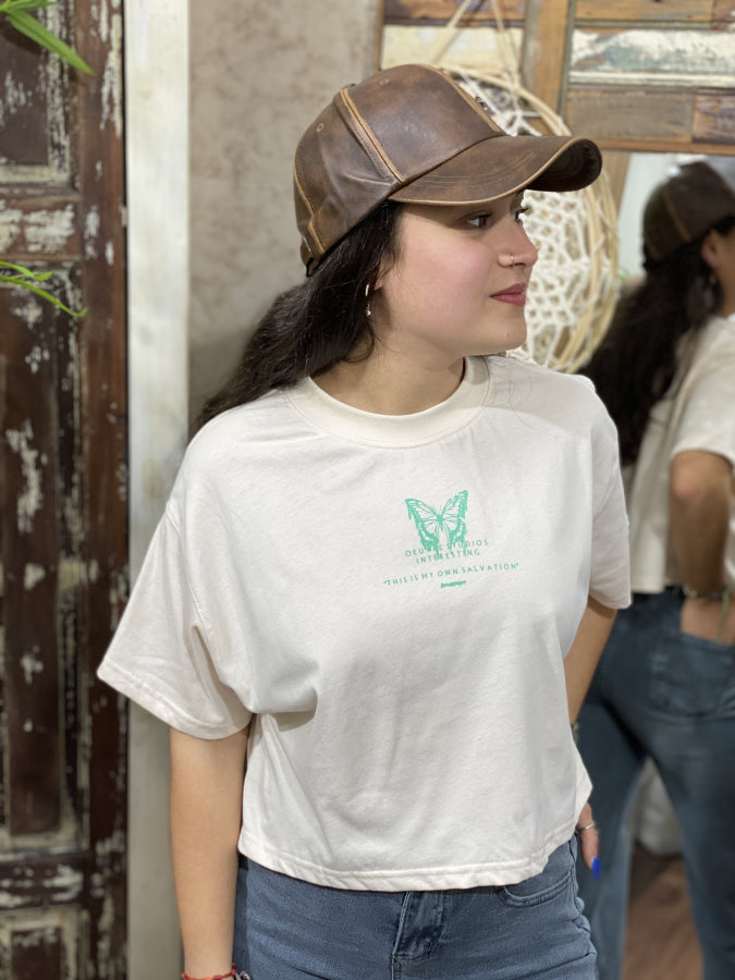 Remera Crop Irina en Algodón con Estampado Butterfly Salvation