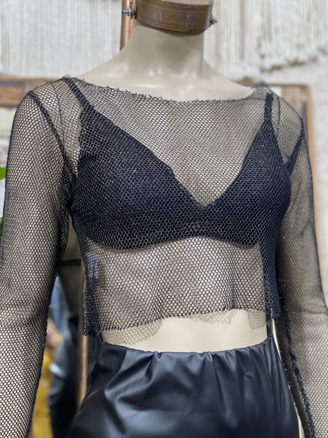 Remera Olivia en Tul Negro Semitransparente