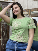 Remera Vittoria en Algodón con Bordado de Flores 3D