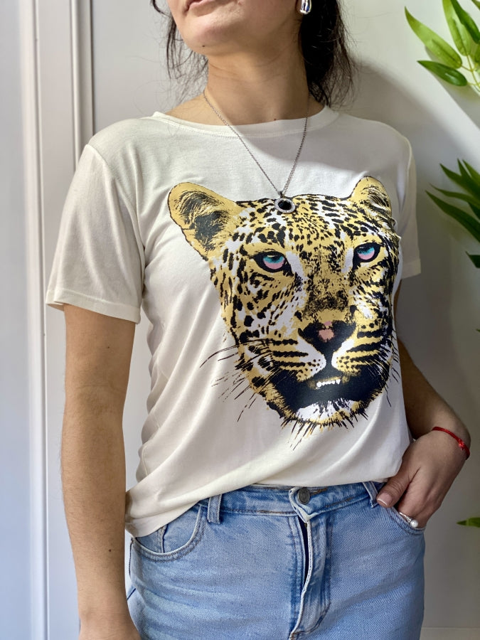 Remera Tiger en Algodón con Estampado de Tigre Artístico