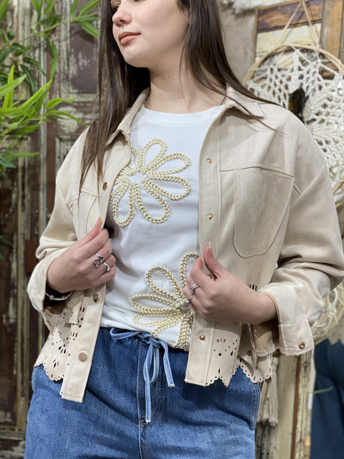 Sobrecamisa Evangelina en Suede Calado