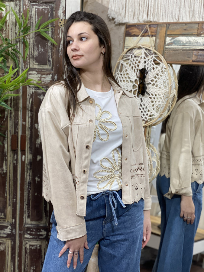 Sobrecamisa Evangelina en Suede Calado