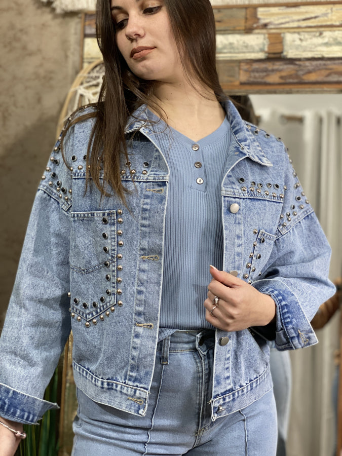 Sobrecamisa Denim Narcissa con Tachas y Pedrería