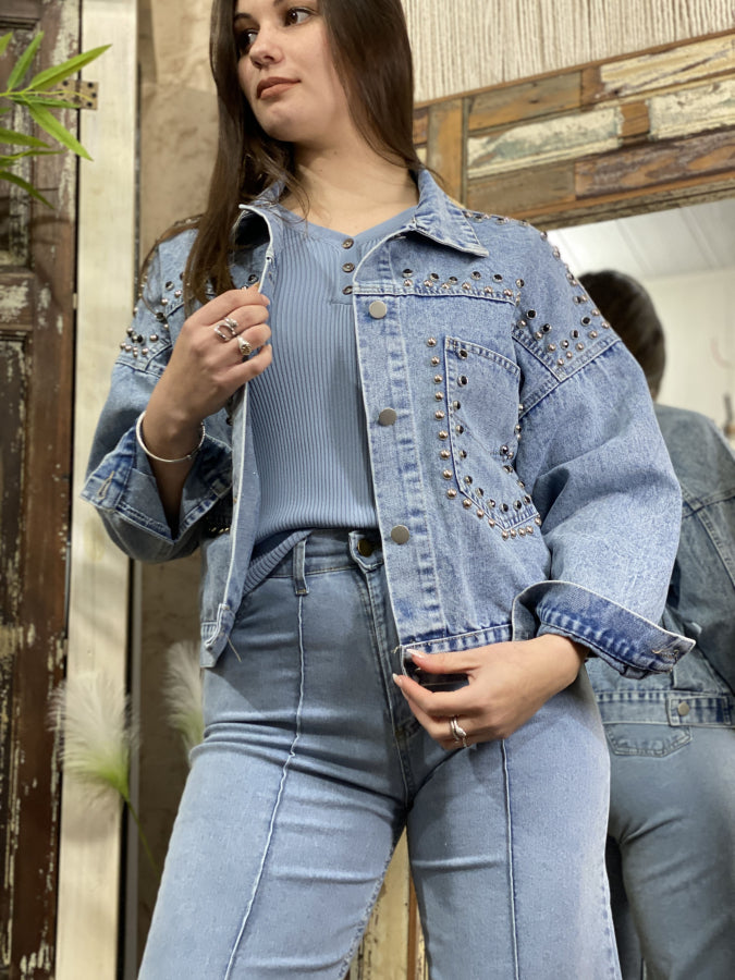 Sobrecamisa Denim Narcissa con Tachas y Pedrería