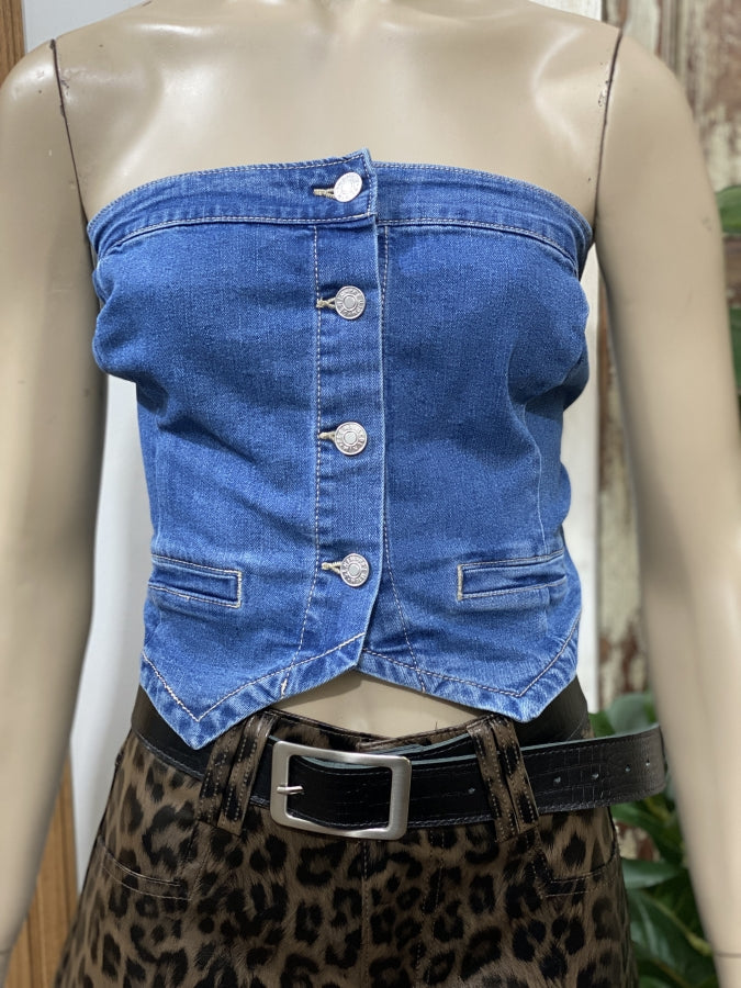 Top Jamie en Denim con Botonadura Frontal