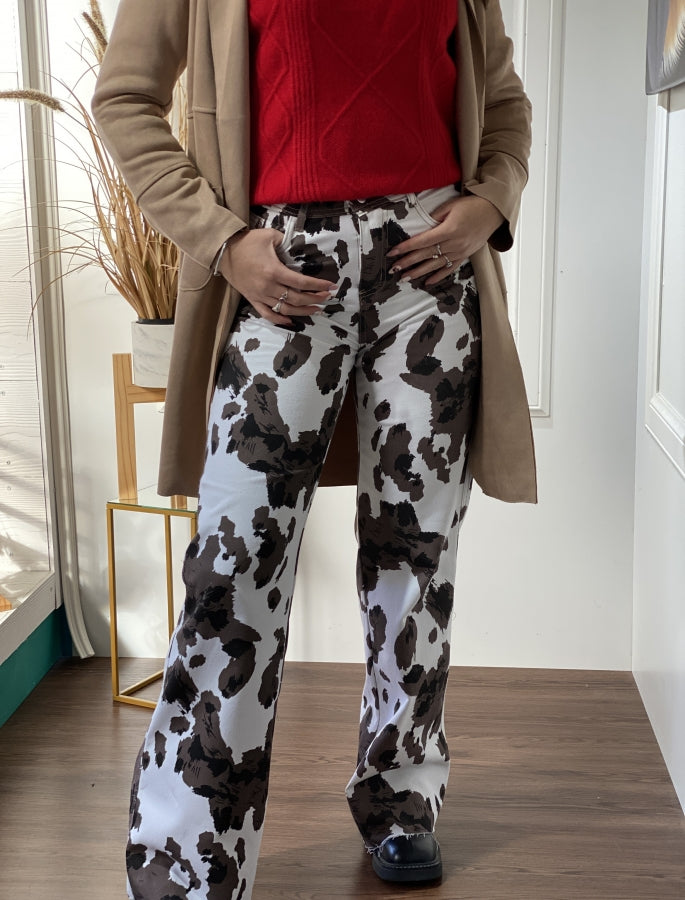 Pantalón Wide Leg Ailen con Estampado Cow Print