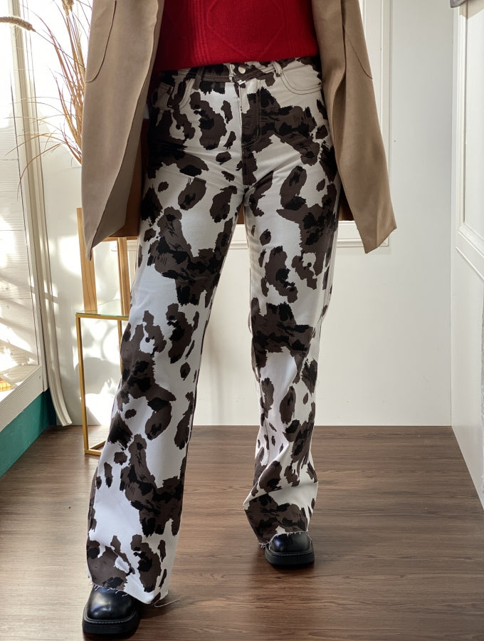Pantalón Wide Leg Ailen con Estampado Cow Print