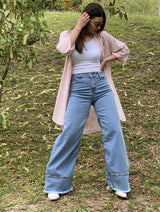 Pantalón Jean Jazmine Wide Leg Tiro Alto con Bajo Desflecado