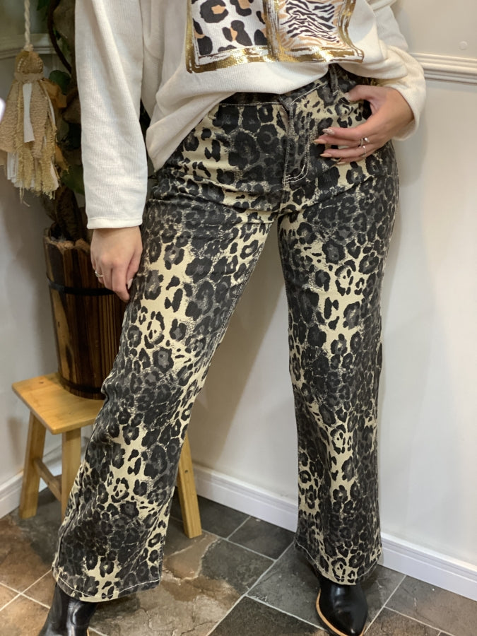 Pantalón Wide Leg Stella en Denim con Estampado Animal