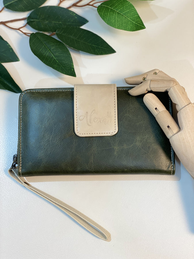 Billetera Alexa Cuero Genuino Verde Oliva