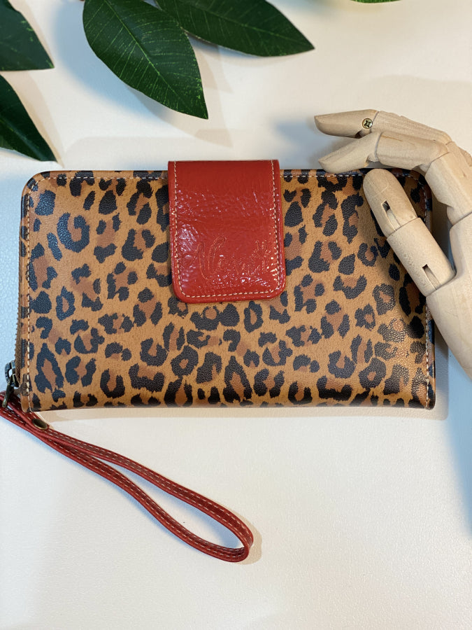 Billetera Alexa de Cuero Genuino Animal Print & Rojo
