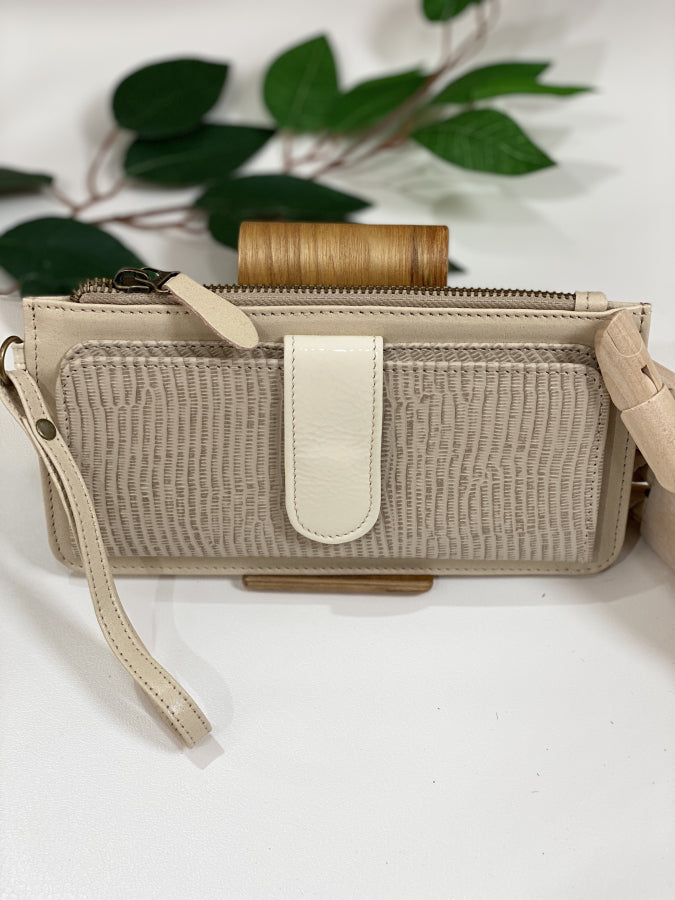 Billetera Alexa Carlotta Cuero Genuino Beige