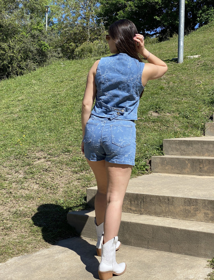 Short Salome Denim Acid Wash Azul