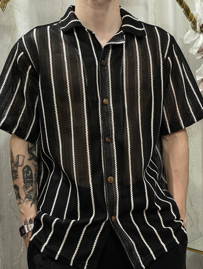 Camisa Ali Manga Corta Calada de Rayas Verticales