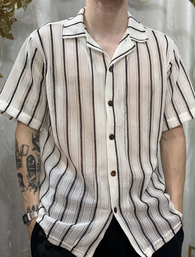 Camisa Ali Manga Corta Calada de Rayas Verticales