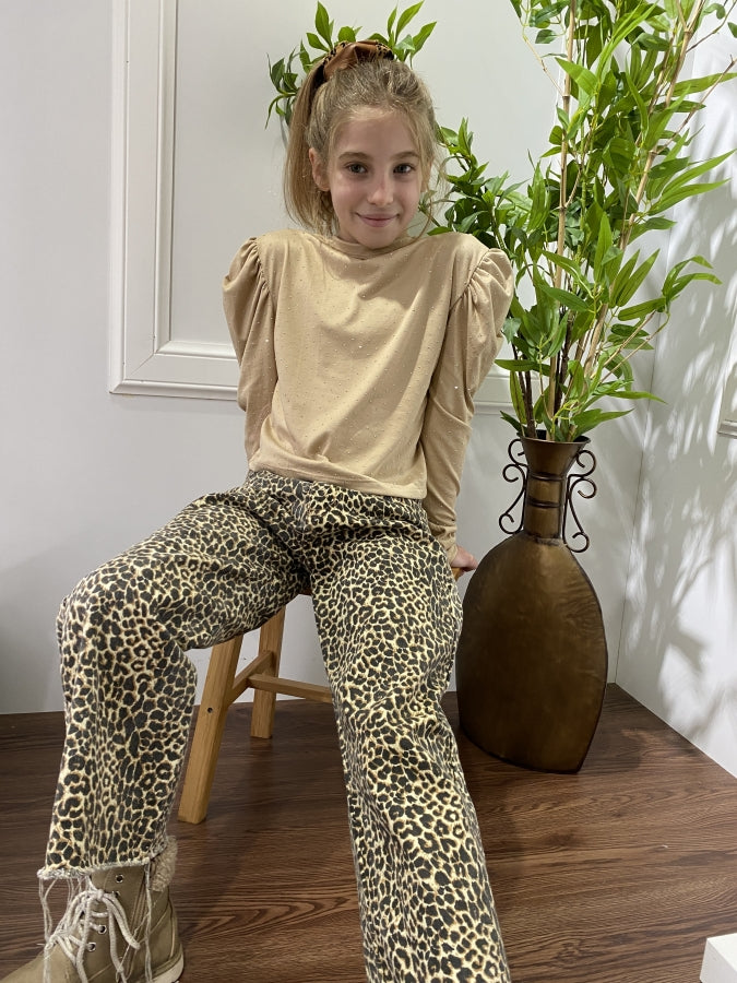 Pantalón Wide Leg Jana Animal Print en Denim para Niña