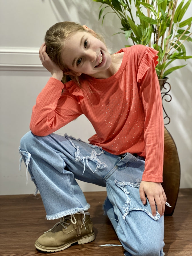 Pantalón Wide Leg Indira Denim con Estrellas para Niña