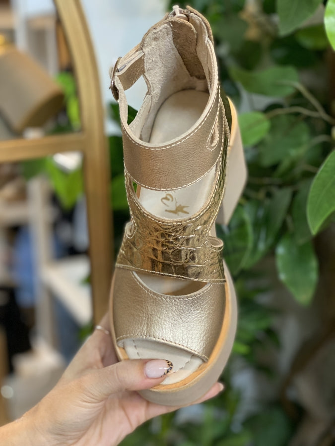 Sandalia Zaira en Cuero Metalizado y Ébano